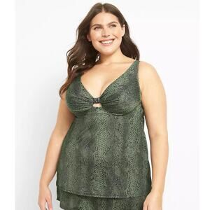 Cacique Green Black Python Snakeskin Underwire Tankini Swim Top 46DD 46 New